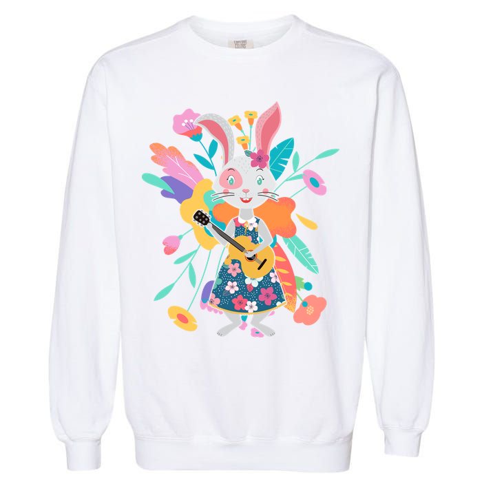 Cute Springtime Guitar Playing Bunny Rabbit Garment-Dyed Sweatshirt