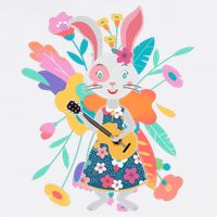 Cute Springtime Guitar Playing Bunny Rabbit Garment-Dyed Sweatshirt