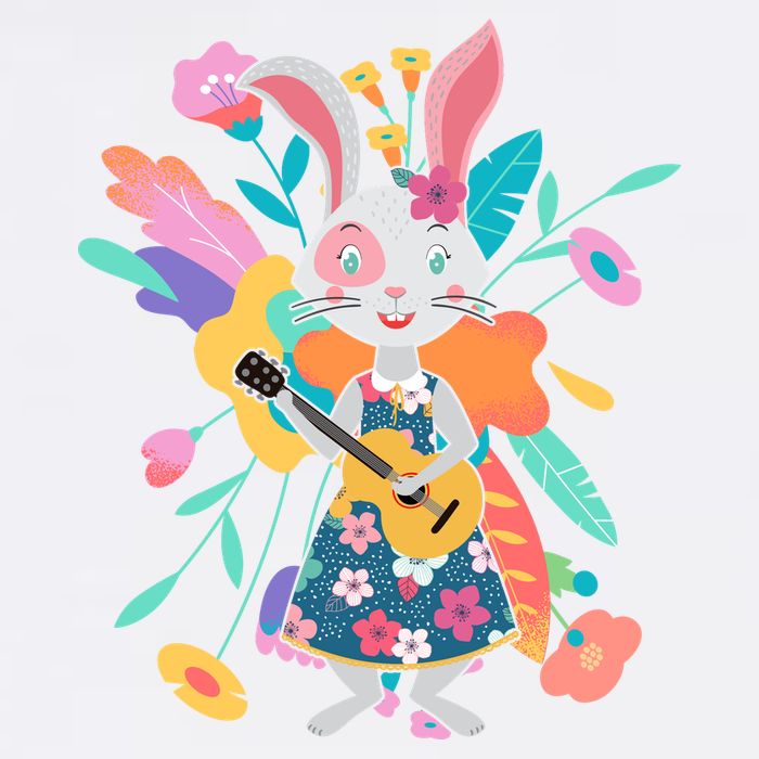 Cute Springtime Guitar Playing Bunny Rabbit Garment-Dyed Sweatshirt