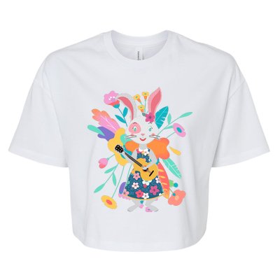 Cute Springtime Guitar Playing Bunny Rabbit Bella+Canvas Jersey Crop Tee