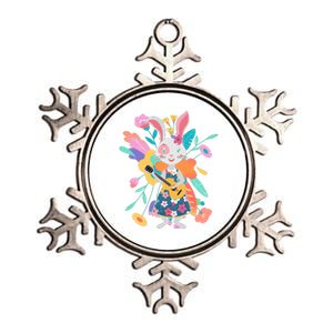 Cute Springtime Guitar Playing Bunny Rabbit Metallic Star Ornament