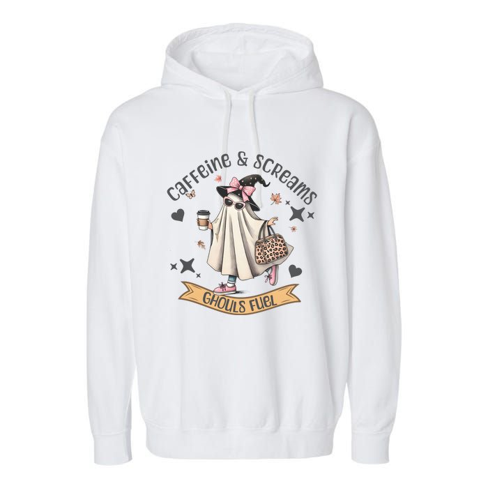 Caffe & Screams Ghouls Fuel Cute Halloween Garment-Dyed Fleece Hoodie