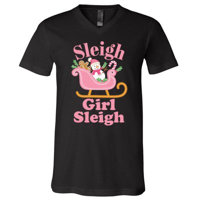 Christmas Sleigh Girl Sleigh Matching Family Xmas V-Neck T-Shirt