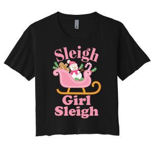 Christmas Sleigh Girl Sleigh Matching Family Xmas Women's Crop Top Tee