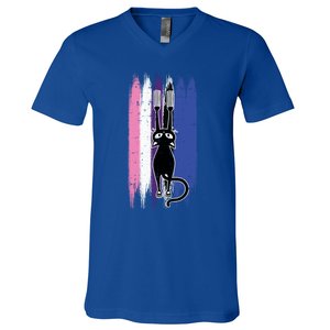 Cat Scratching Genderfluid Pride Kitten Kitty Lgbtq Ally Meaningful Gift V-Neck T-Shirt