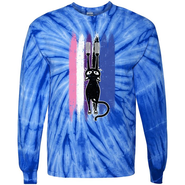 Cat Scratching Genderfluid Pride Kitten Kitty Lgbtq Ally Meaningful Gift Tie-Dye Long Sleeve Shirt