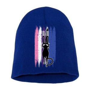 Cat Scratching Genderfluid Pride Kitten Kitty Lgbtq Ally Meaningful Gift Short Acrylic Beanie