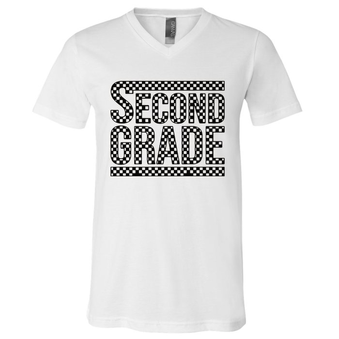 Checkered Second Grade V-Neck T-Shirt