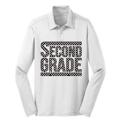 Checkered Second Grade Silk Touch Performance Long Sleeve Polo