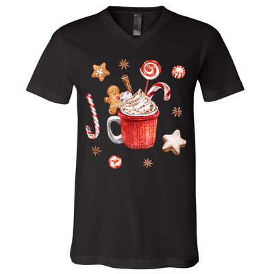 Christmas Season Gingerbread Hot Coco V-Neck T-Shirt