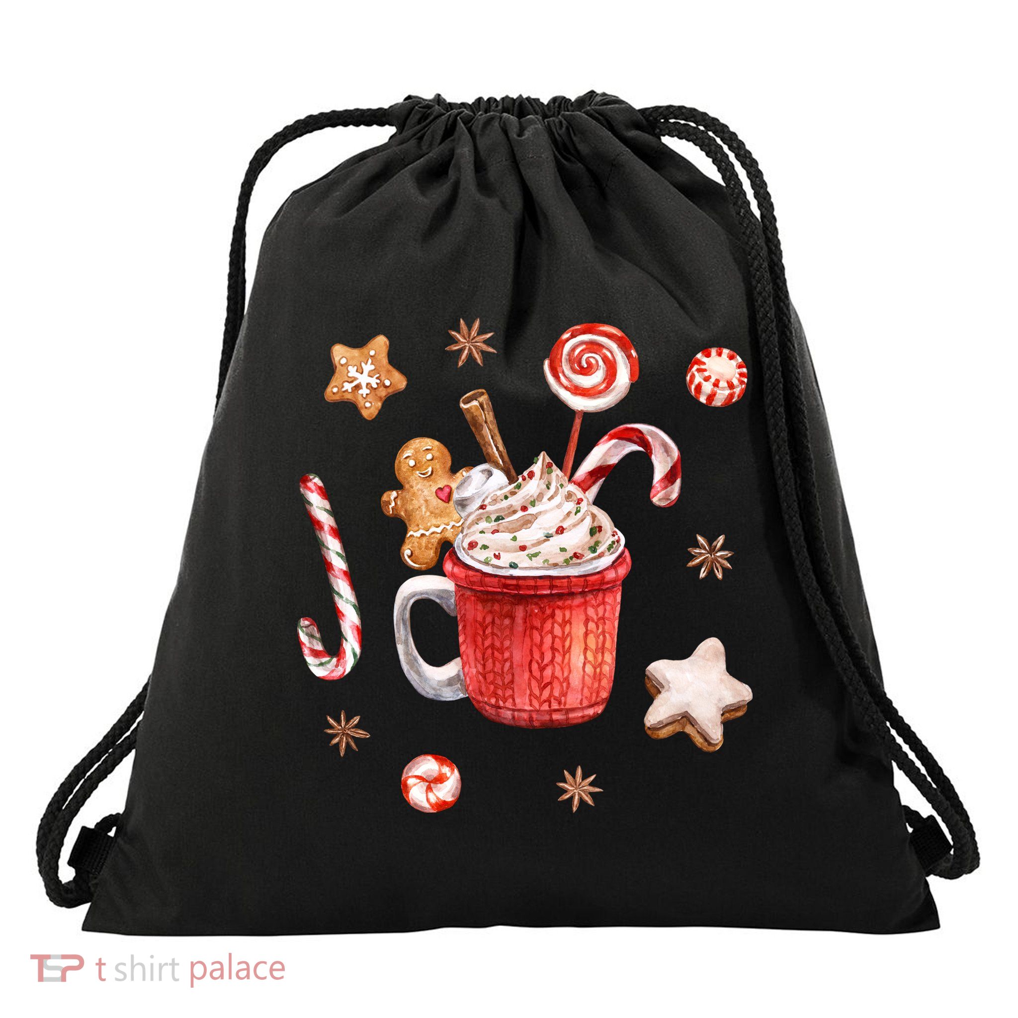 Christmas Season Gingerbread Hot Coco Drawstring Bag