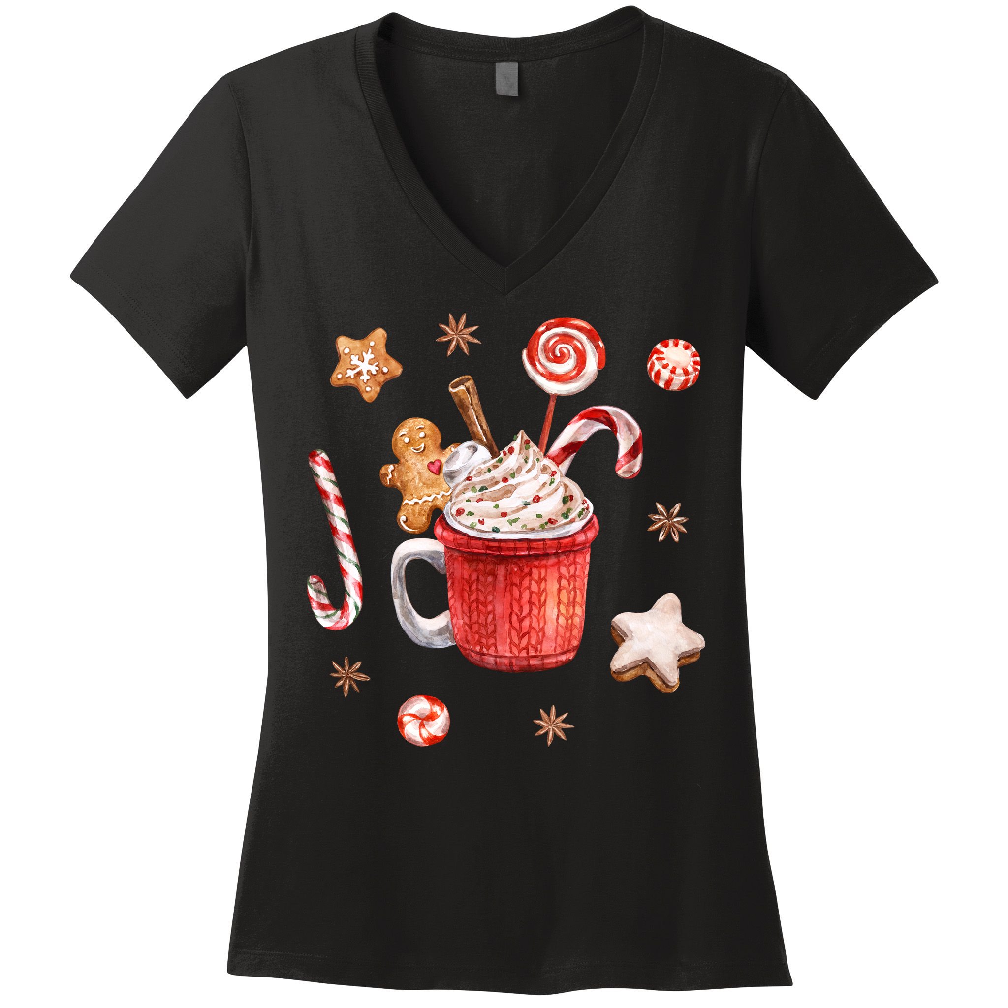 Christmas Season Gingerbread Hot Coco Women's V-Neck T-Shirt