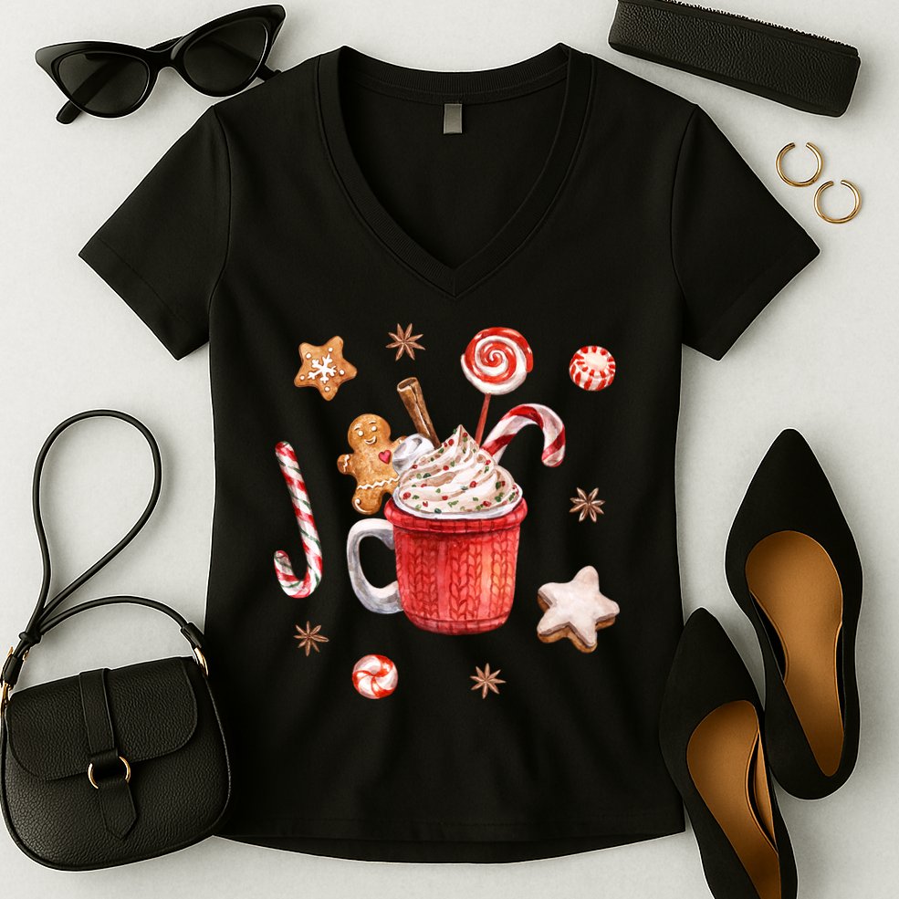 Christmas Season Gingerbread Hot Coco Women's V-Neck T-Shirt