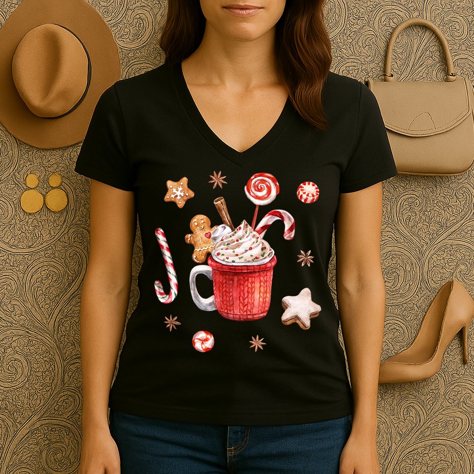 Christmas Season Gingerbread Hot Coco Women's V-Neck T-Shirt
