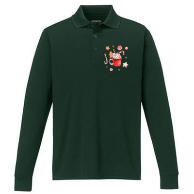 Christmas Season Gingerbread Hot Coco Performance Long Sleeve Polo