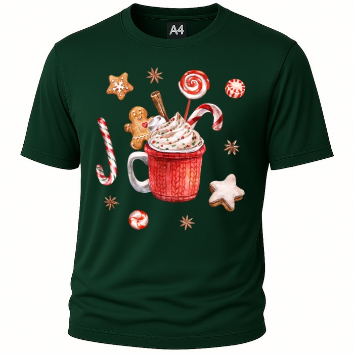 Christmas Season Gingerbread Hot Coco Cooling Performance Crew T-Shirt