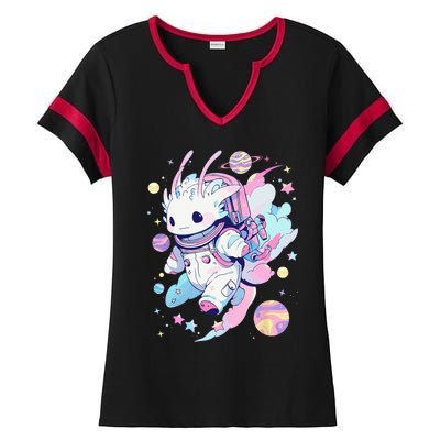 Cute Space Galaxy Axolotl Pastel Goth Aesthetic Nu Goth Ladies Halftime Notch Neck Tee