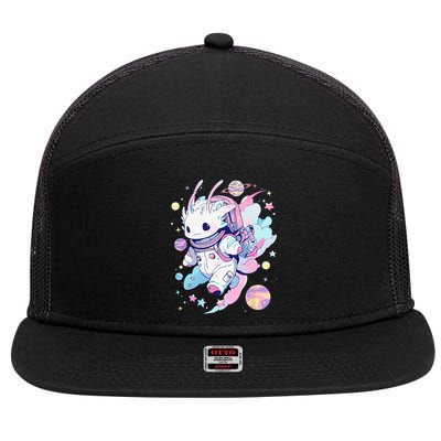 Cute Space Galaxy Axolotl Pastel Goth Aesthetic Nu Goth 7 Panel Mesh Trucker Snapback Hat