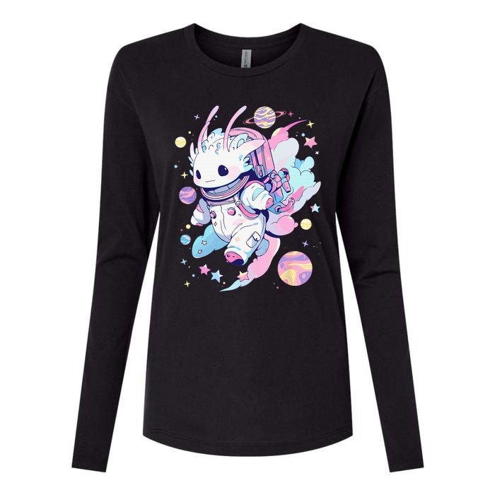 Cute Space Galaxy Axolotl Pastel Goth Aesthetic Nu Goth Womens Cotton Relaxed Long Sleeve T-Shirt