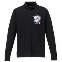 Cute Space Galaxy Axolotl Pastel Goth Aesthetic Nu Goth Performance Long Sleeve Polo