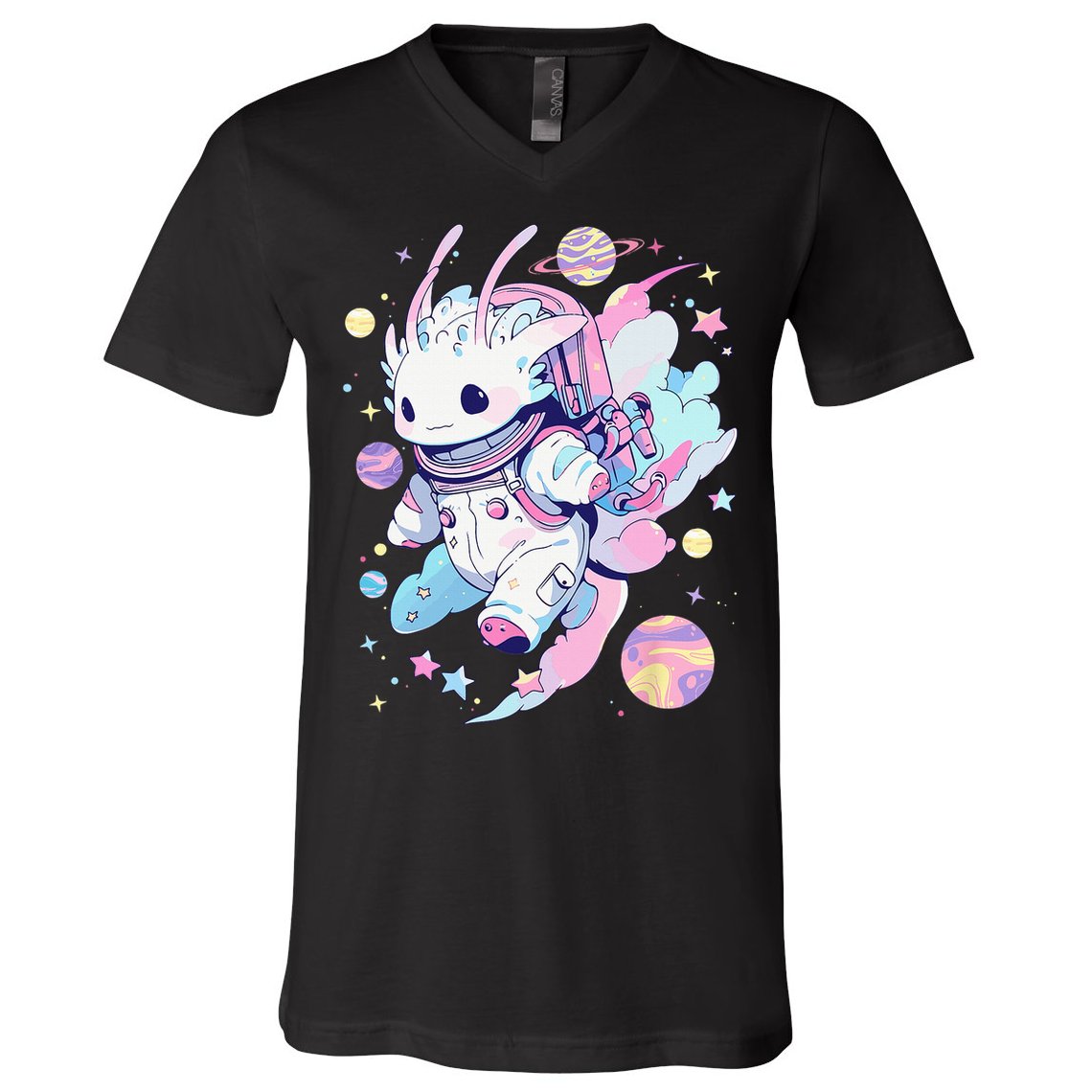 Cute Space Galaxy Axolotl Pastel Goth Aesthetic Nu Goth V-Neck T-Shirt
