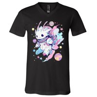 Cute Space Galaxy Axolotl Pastel Goth Aesthetic Nu Goth V-Neck T-Shirt