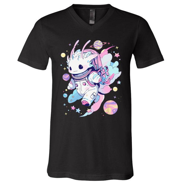 Cute Space Galaxy Axolotl Pastel Goth Aesthetic Nu Goth V-Neck T-Shirt