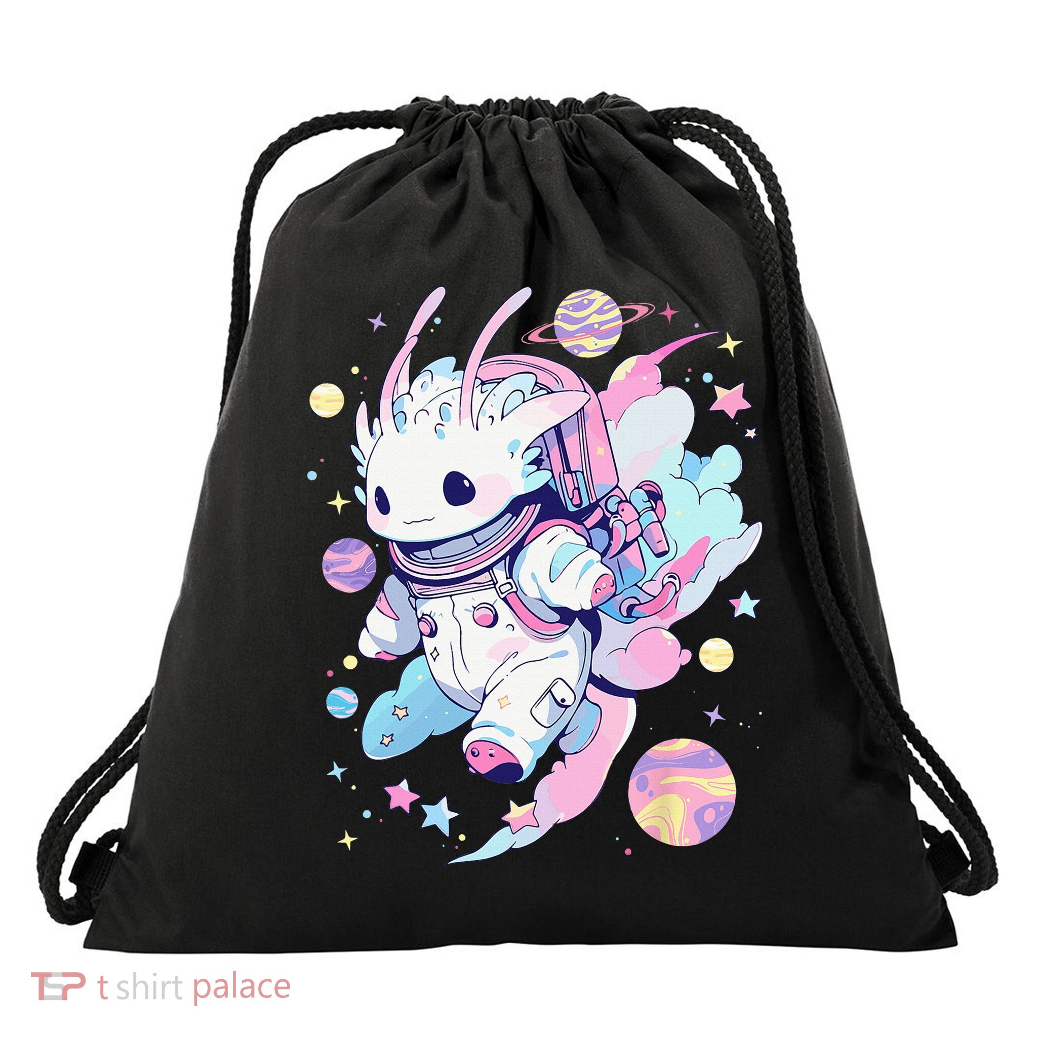 Cute Space Galaxy Axolotl Pastel Goth Aesthetic Nu Goth Drawstring Bag