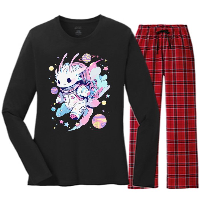 Cute Space Galaxy Axolotl Pastel Goth Aesthetic Nu Goth Women's Long Sleeve Flannel Pajama Set 