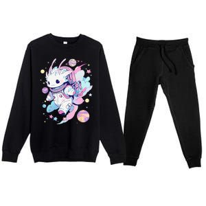 Cute Space Galaxy Axolotl Pastel Goth Aesthetic Nu Goth Premium Crewneck Sweatsuit Set