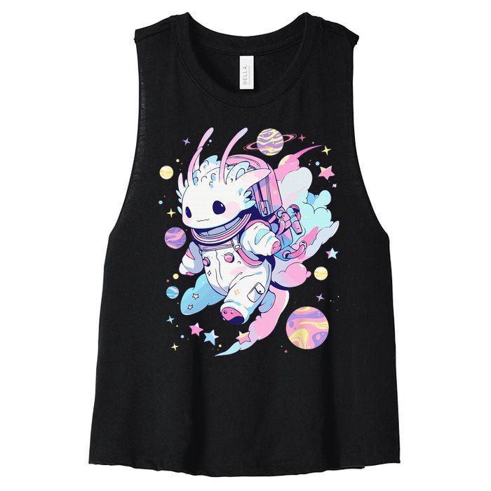 Cute Space Galaxy Axolotl Pastel Goth Aesthetic Nu Goth Women's Racerback Cropped Tank