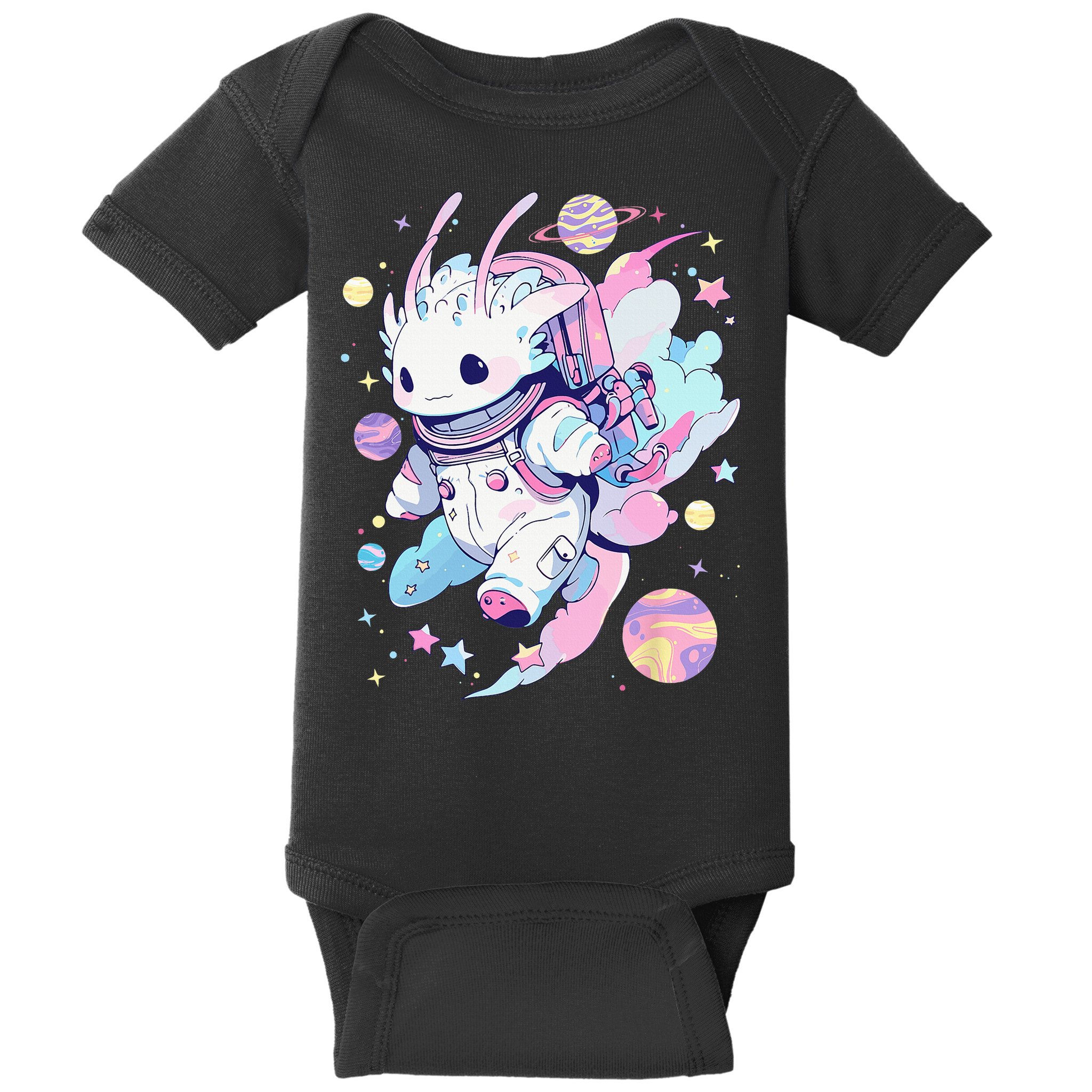 Cute Space Galaxy Axolotl Pastel Goth Aesthetic Nu Goth Baby Bodysuit
