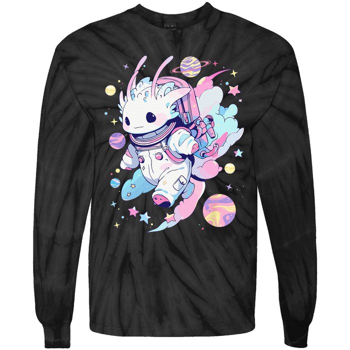 Cute Space Galaxy Axolotl Pastel Goth Aesthetic Nu Goth Tie-Dye Long Sleeve Shirt