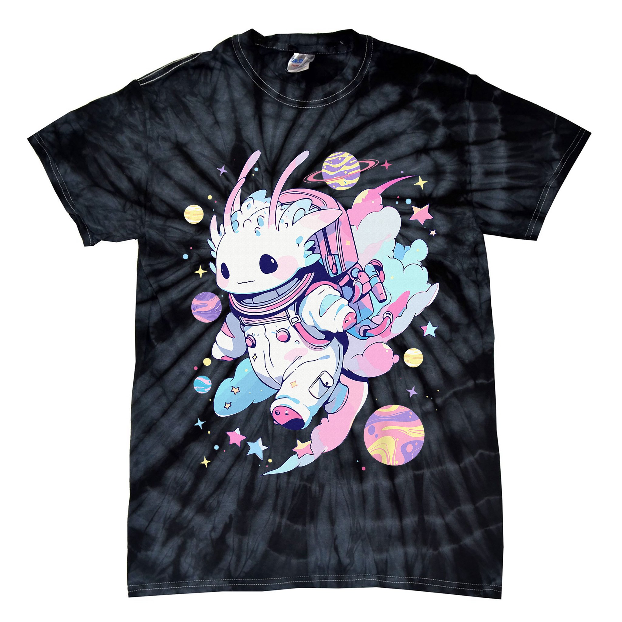 Cute Space Galaxy Axolotl Pastel Goth Aesthetic Nu Goth Tie-Dye T-Shirt