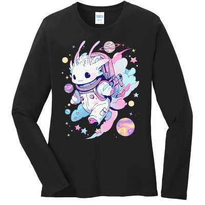 Cute Space Galaxy Axolotl Pastel Goth Aesthetic Nu Goth Ladies Long Sleeve Shirt