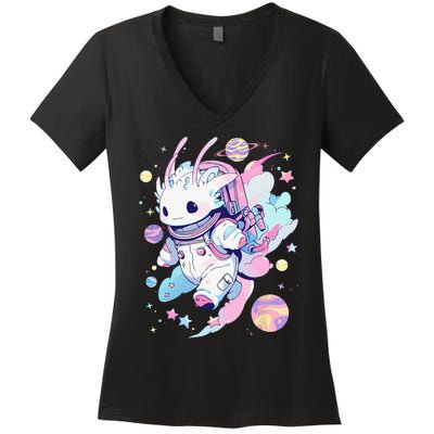 Cute Space Galaxy Axolotl Pastel Goth Aesthetic Nu Goth Women's V-Neck T-Shirt