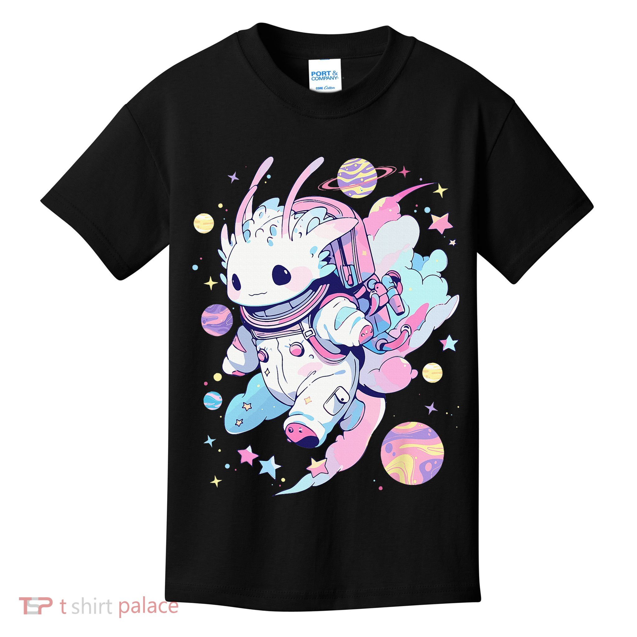 Cute Space Galaxy Axolotl Pastel Goth Aesthetic Nu Goth Kids T-Shirt