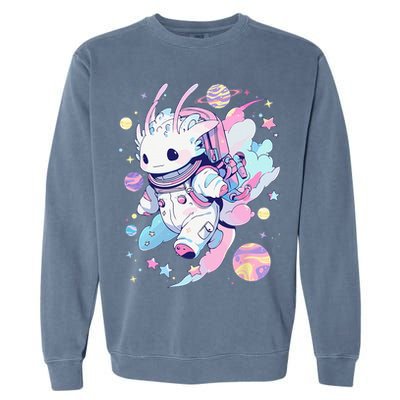 Cute Space Galaxy Axolotl Pastel Goth Aesthetic Nu Goth Garment-Dyed Sweatshirt