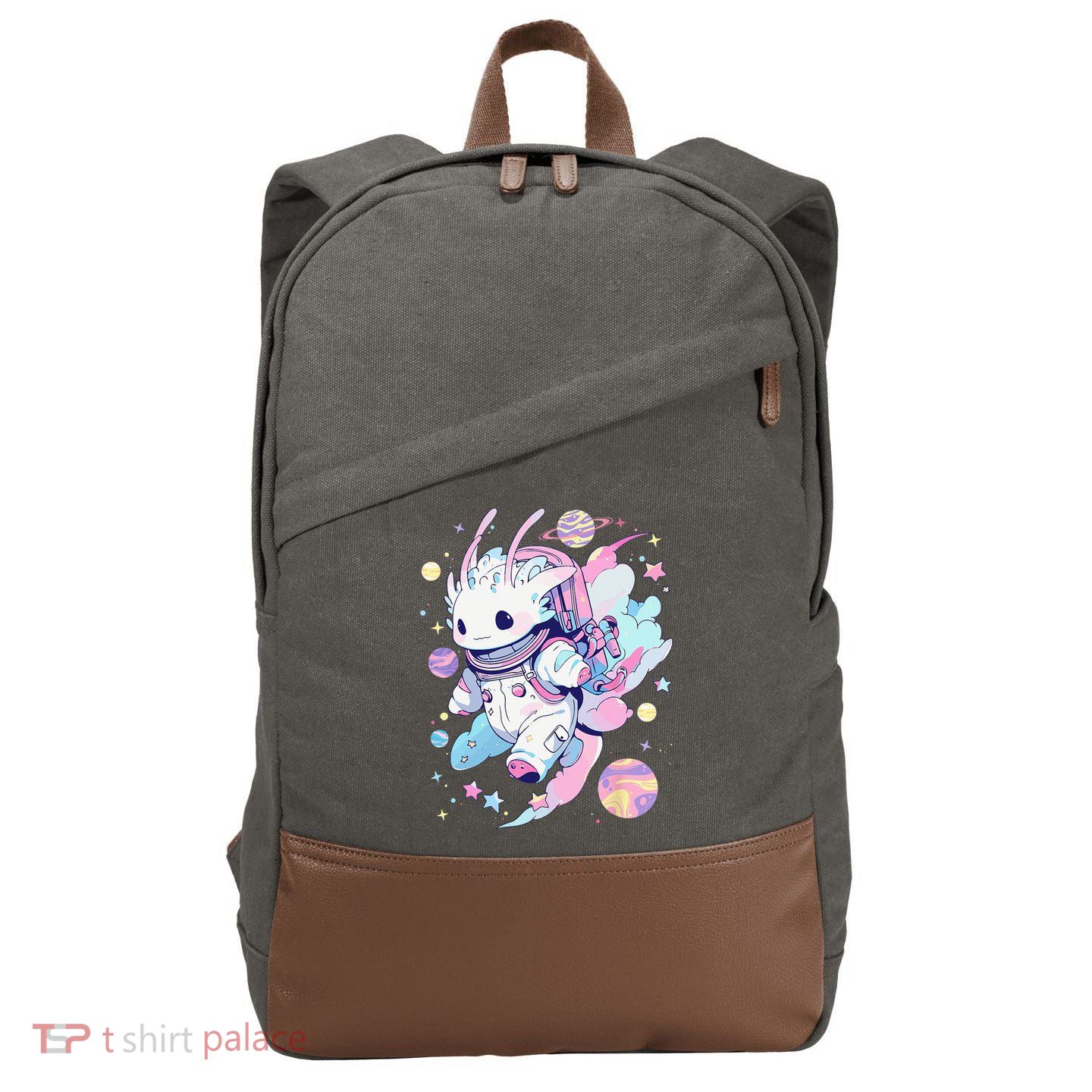 Cute Space Galaxy Axolotl Pastel Goth Aesthetic Nu Goth Cotton Canvas Backpack