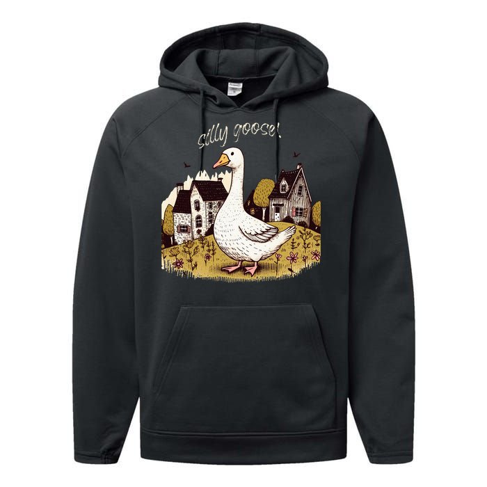 Cute Silly Goose Gift for Her Funny Goose Trendy  Performance Fleece Hoodie