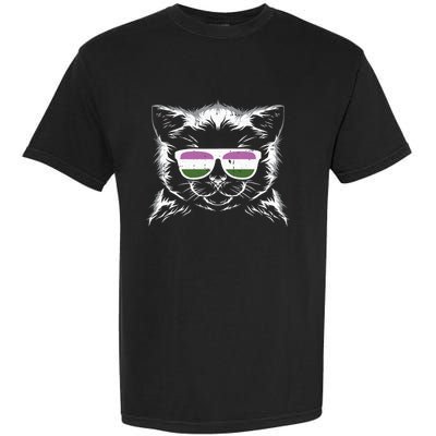 Cat Sunglasses Genderqueer Pride Kitten Lgbtq Proud Ally Gift Garment-Dyed Heavyweight T-Shirt