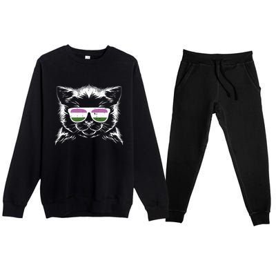 Cat Sunglasses Genderqueer Pride Kitten Lgbtq Proud Ally Gift Premium Crewneck Sweatsuit Set