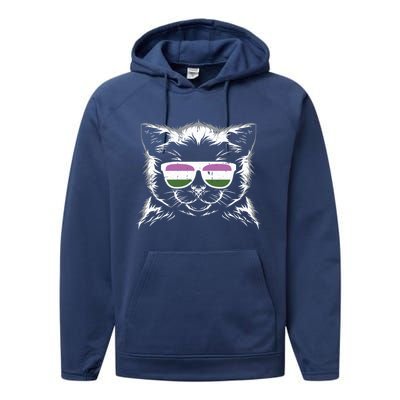 Cat Sunglasses Genderqueer Pride Kitten Lgbtq Proud Ally Gift Performance Fleece Hoodie