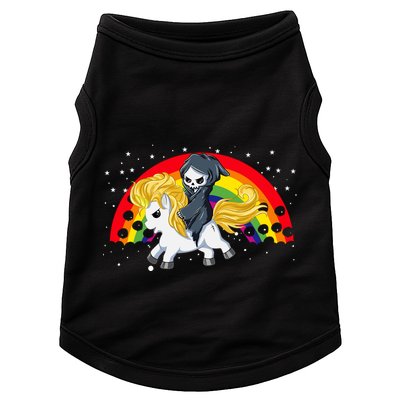 Cute Scary Ghost Face Skull Reaper On Golden Unicorn Rainbow Doggie Tank