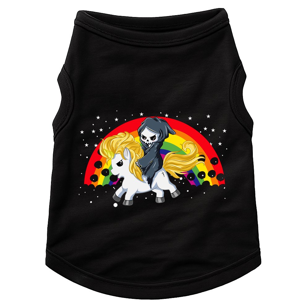 Cute Scary Ghost Face Skull Reaper On Golden Unicorn Rainbow Doggie Tank