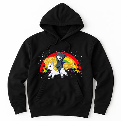 Cute Scary Ghost Face Skull Reaper On Golden Unicorn Rainbow Hoodie