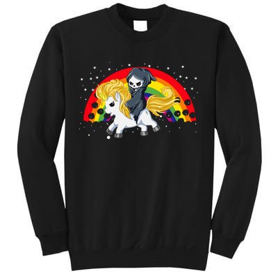 Cute Scary Ghost Face Skull Reaper On Golden Unicorn Rainbow Sweatshirt