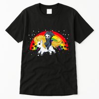 Cute Scary Ghost Face Skull Reaper On Golden Unicorn Rainbow Tall T-Shirt