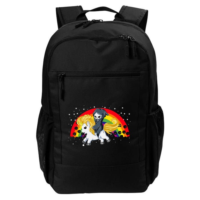 Cute Scary Ghost Face Skull Reaper On Golden Unicorn Rainbow Backpack