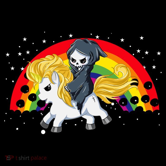 Cute Scary Ghost Face Skull Reaper On Golden Unicorn Rainbow Sustainable Bucket Hat